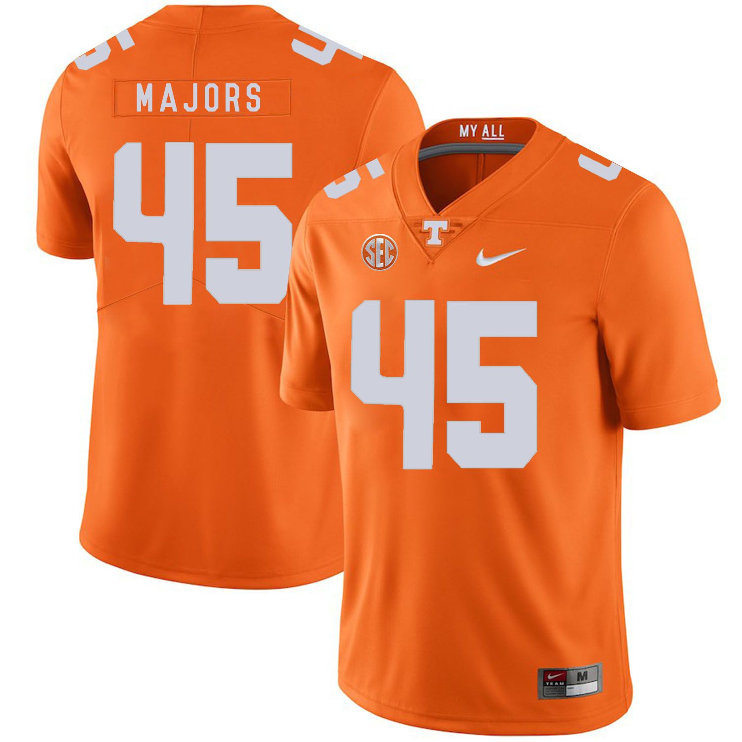 Men Tennessee Volunteers 45 Majors Orange Customized NCAA Jerseys